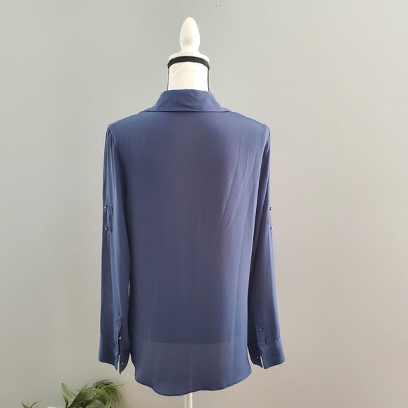 Express Women's Pullover Blue Sheer Zipper Accent Top Size M - Picture 2 of 8